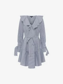 French Connection Acantha Organic Striped V-Neck Dress -French Connection Shop 71SBG 10 LINENWHITE CAMEL 01 1 1 1 1 copy