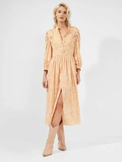 French Connection Adena Embroidered Front-Split Dress
