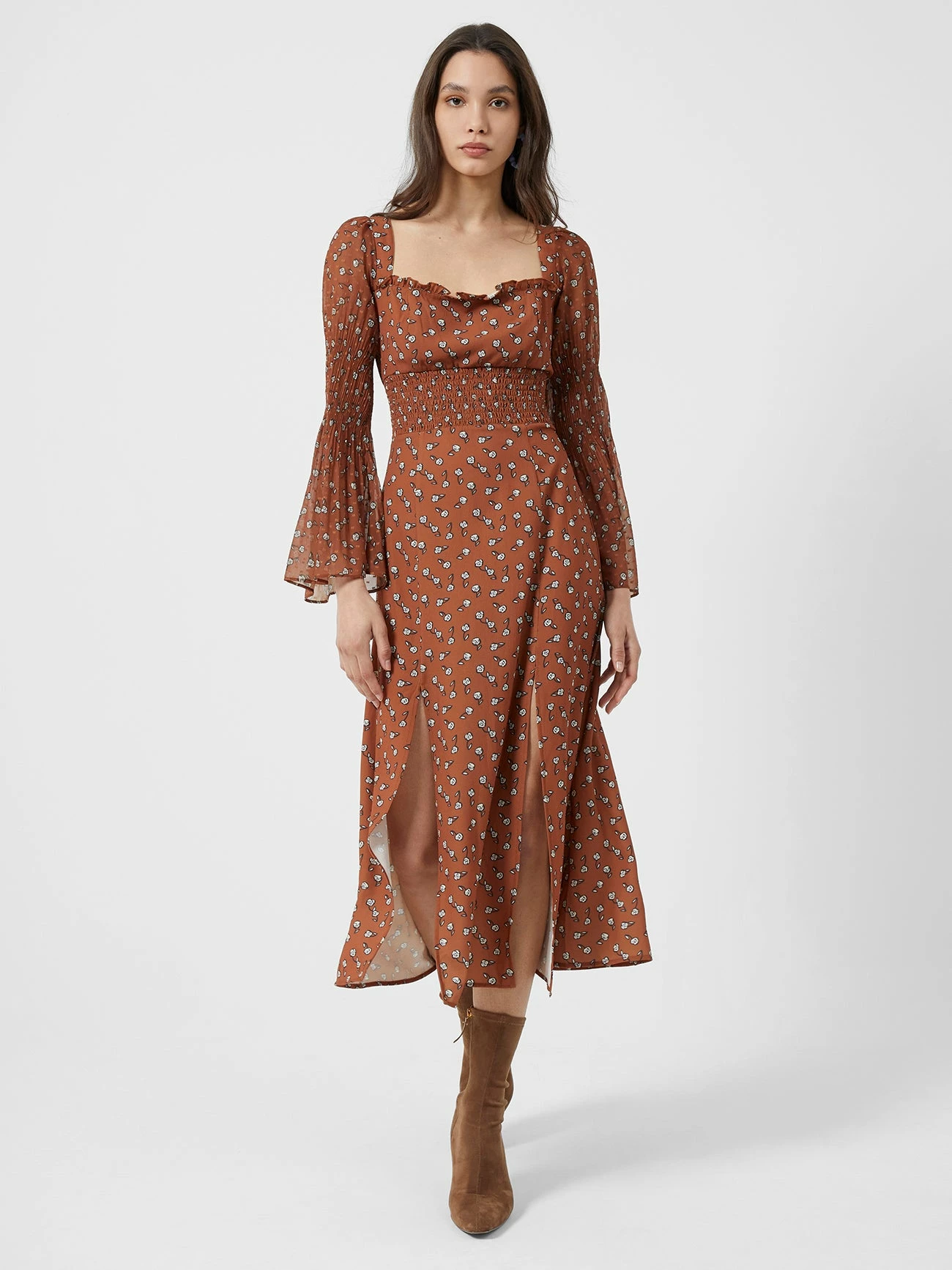 French Connection Francine Callie Drape Smocked Midi Dress 6 French Connection Francine Callie Drape Smocked Midi Dress - Image 4