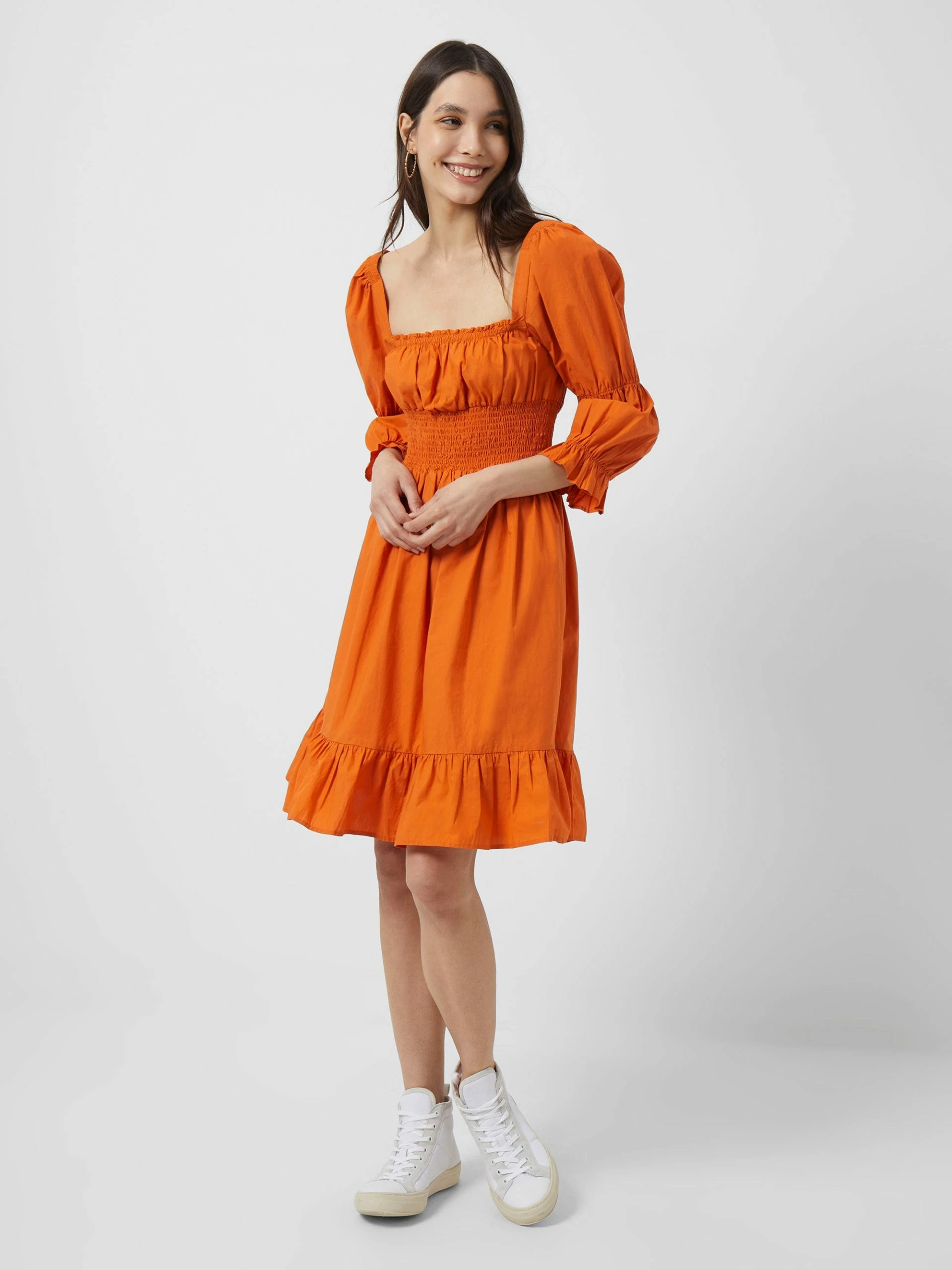 French Connection Sindey Cotton Satin Smocked Mini Dress 5 French Connection Sindey Cotton Satin Smocked Mini Dress - Image 3