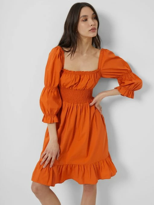 French Connection Sindey Cotton Satin Smocked Mini Dress 7 French Connection Sindey Cotton Satin Smocked Mini Dress -French Connection Shop 71TCN801787 copy