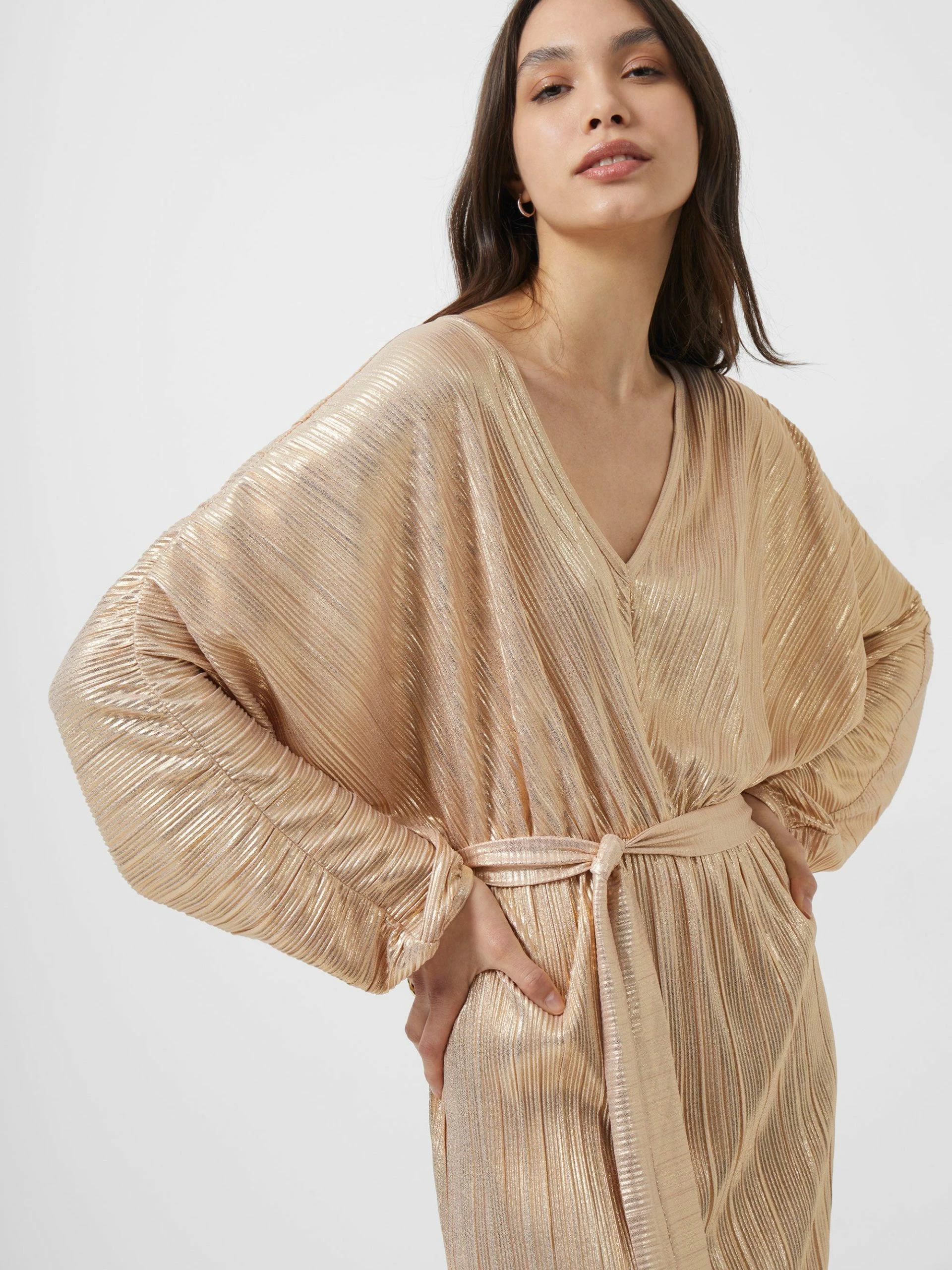 French Connection Sky Jersey Shimmer Belted Midi Dress 4 French Connection Sky Jersey Shimmer Belted Midi Dress - Image 2