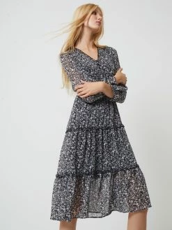 French Connection Dana Tiered Long Sleeve Midi Dress