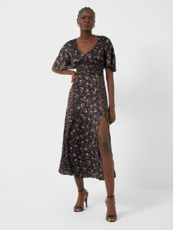 French Connection Ingrid Inu Satin Drape Midi Dress