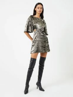 French Connection Alara Molten Metallic Cut-Out Mini Dress