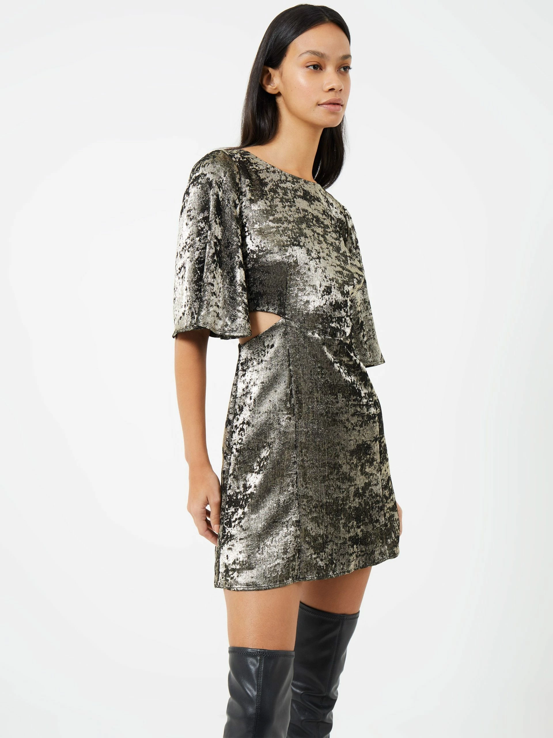 French Connection Alara Molten Metallic Cut-Out Mini Dress 6 French Connection Alara Molten Metallic Cut-Out Mini Dress - Image 4