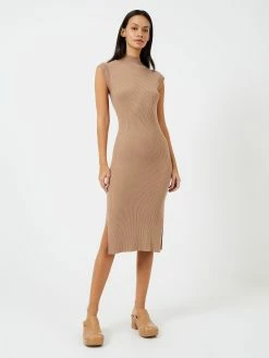 French Connection RIBBED FUNNEL NECK SLEEVELESS MIDI DRESS