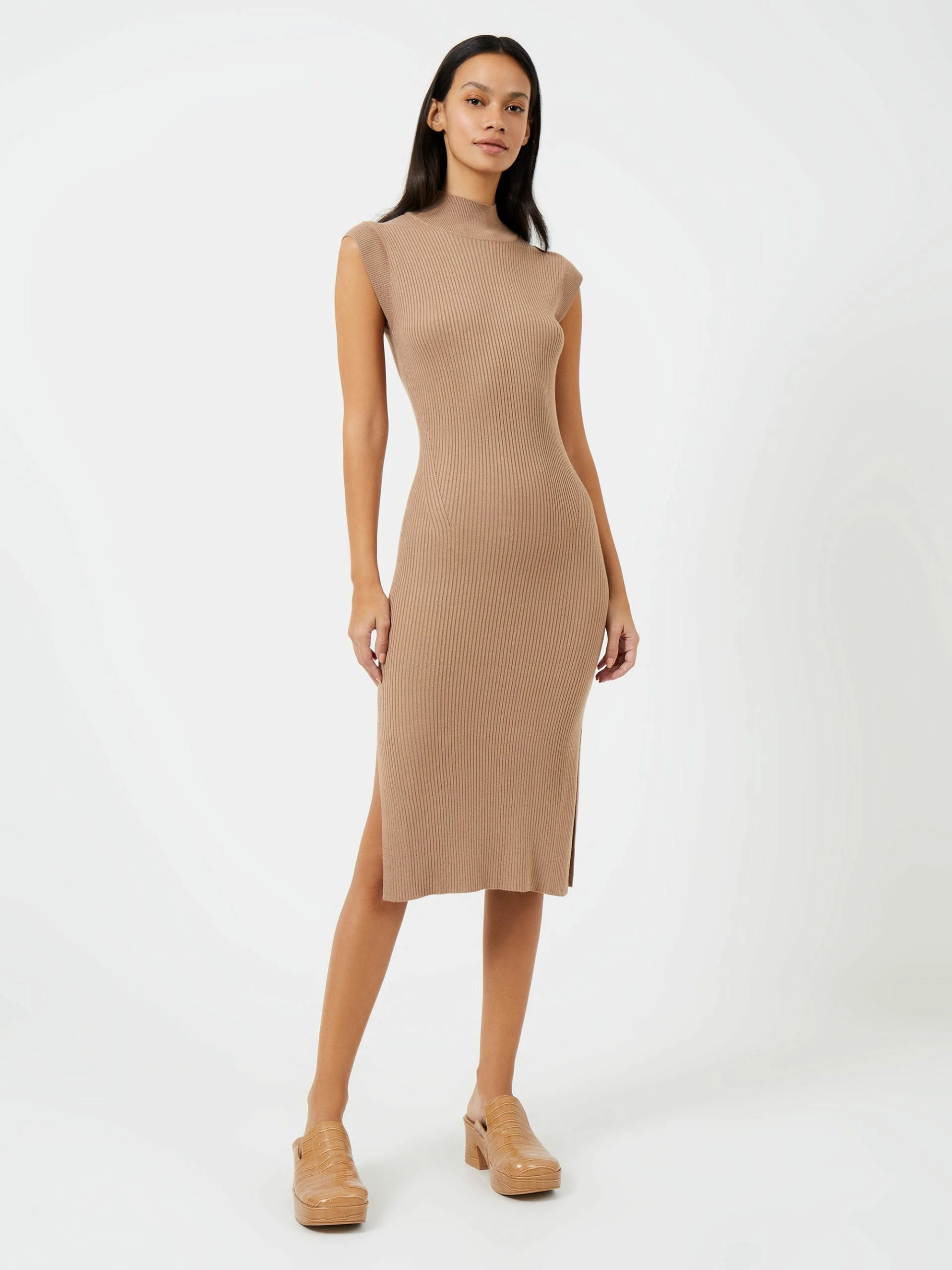 French Connection RIBBED FUNNEL NECK SLEEVELESS MIDI DRESS 3 French Connection RIBBED FUNNEL NECK SLEEVELESS MIDI DRESS