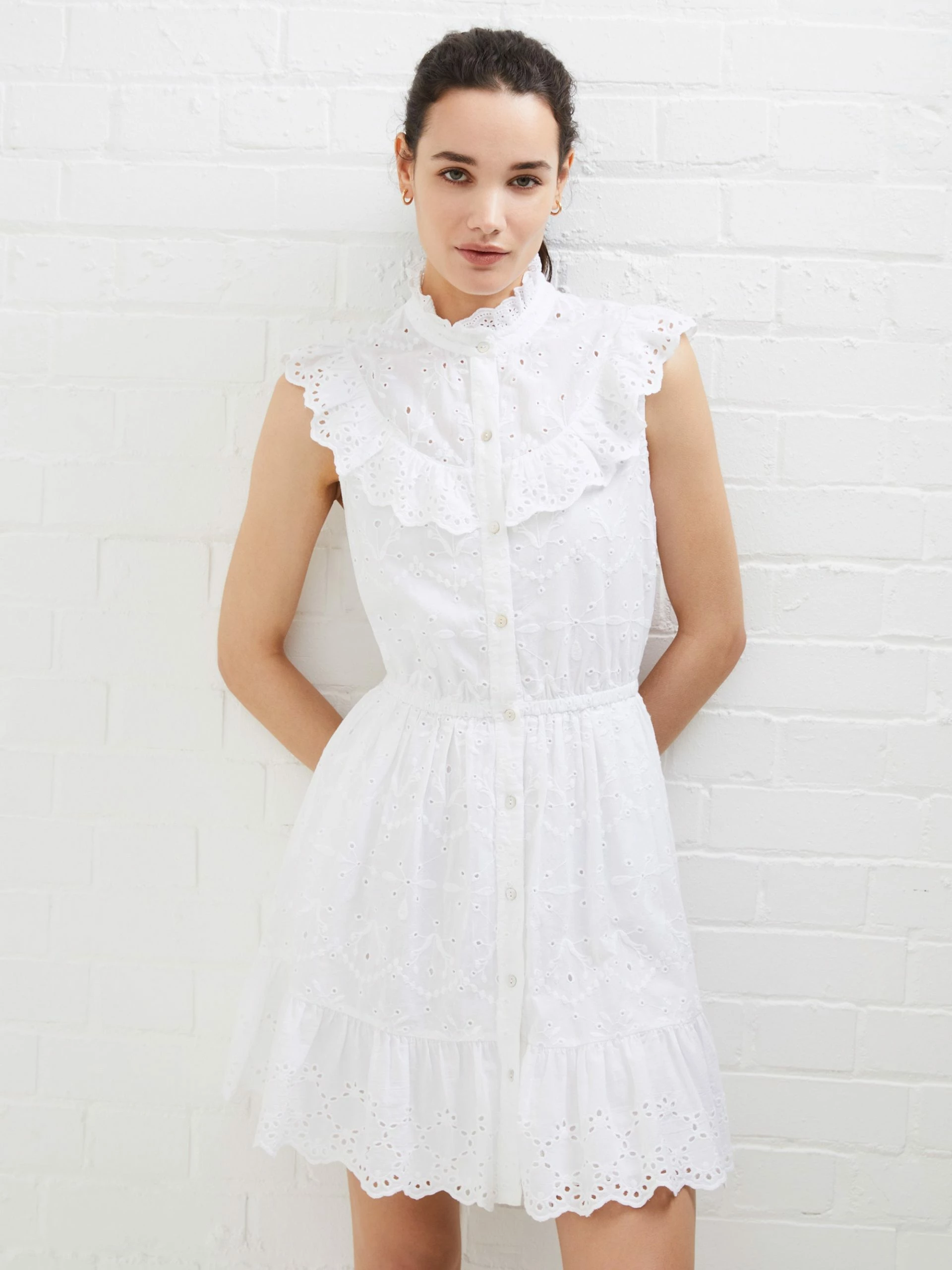 French Connection Appelona Broderie Anglaise Frill Mini Dress 2 French Connection Appelona Broderie Anglaise Frill Mini Dress