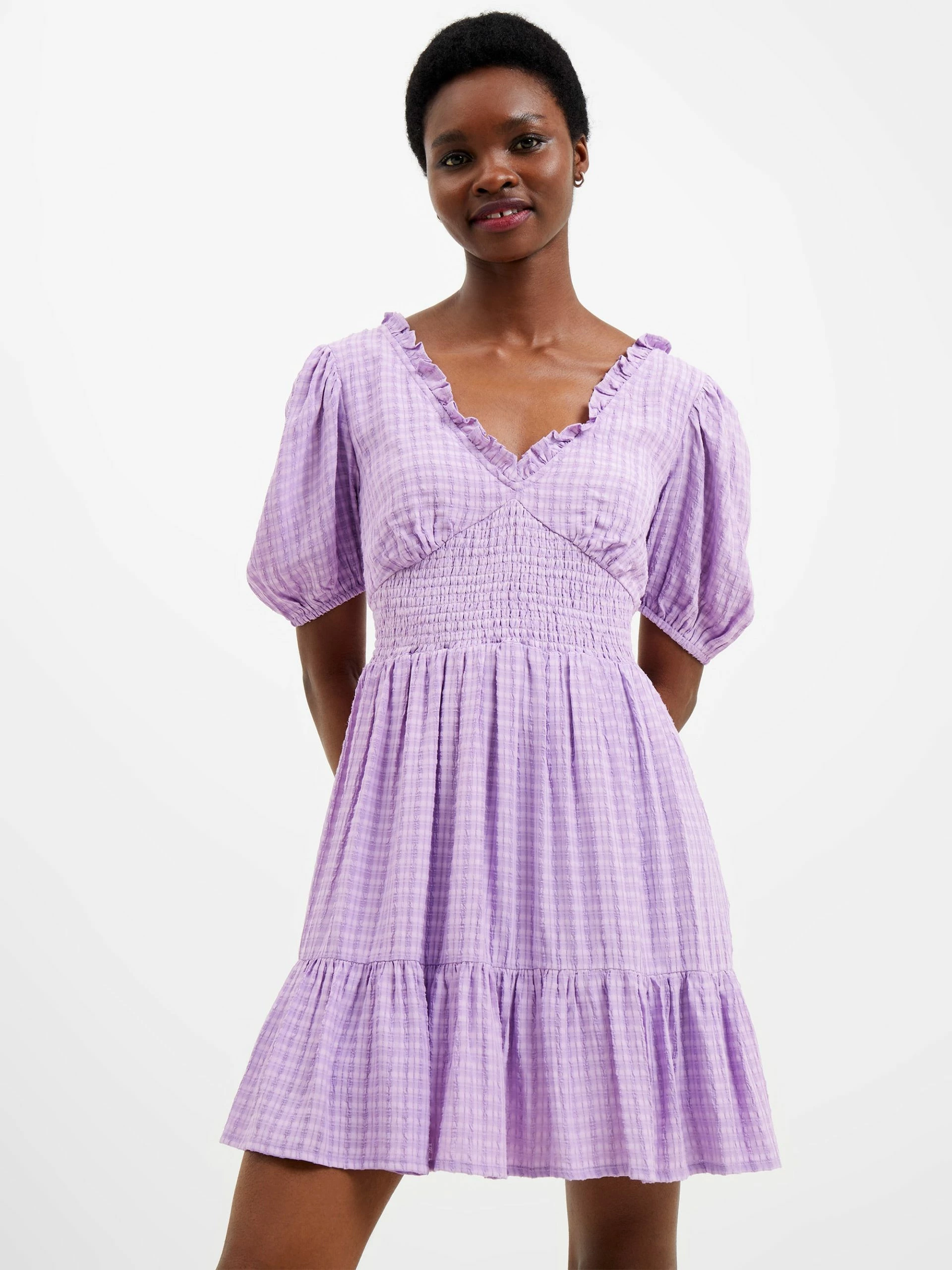 French Connection Birch Seersucker Puff Sleeve Gingham Mini Dress 3 French Connection Birch Seersucker Puff Sleeve Gingham Mini Dress