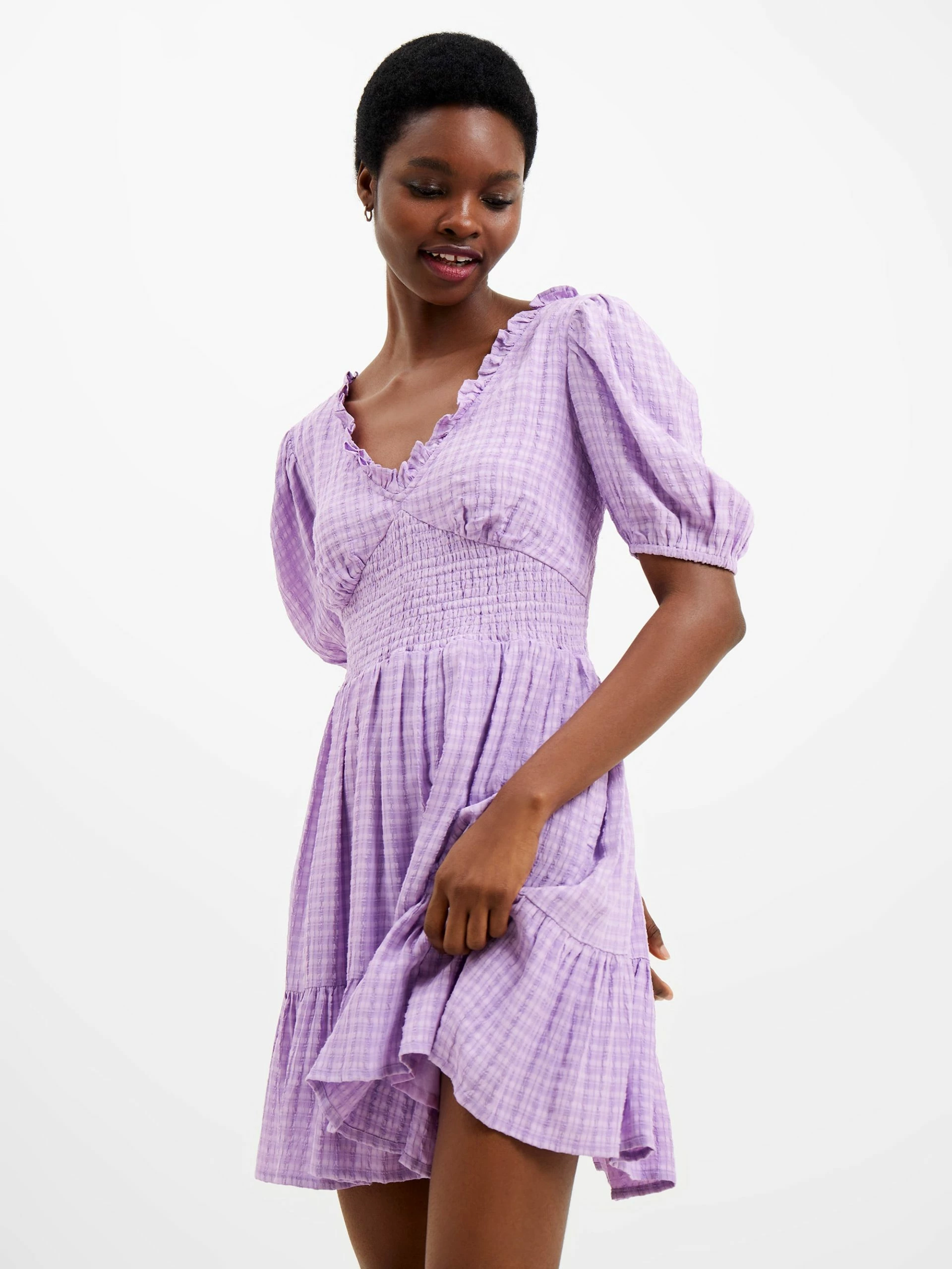 French Connection Birch Seersucker Puff Sleeve Gingham Mini Dress 5 French Connection Birch Seersucker Puff Sleeve Gingham Mini Dress - Image 3