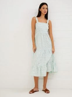 French Connection Birch Seersucker Smocked Midaxi Dress