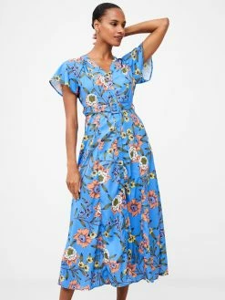 French Connection Floral Button-Through Belted Midi Dress