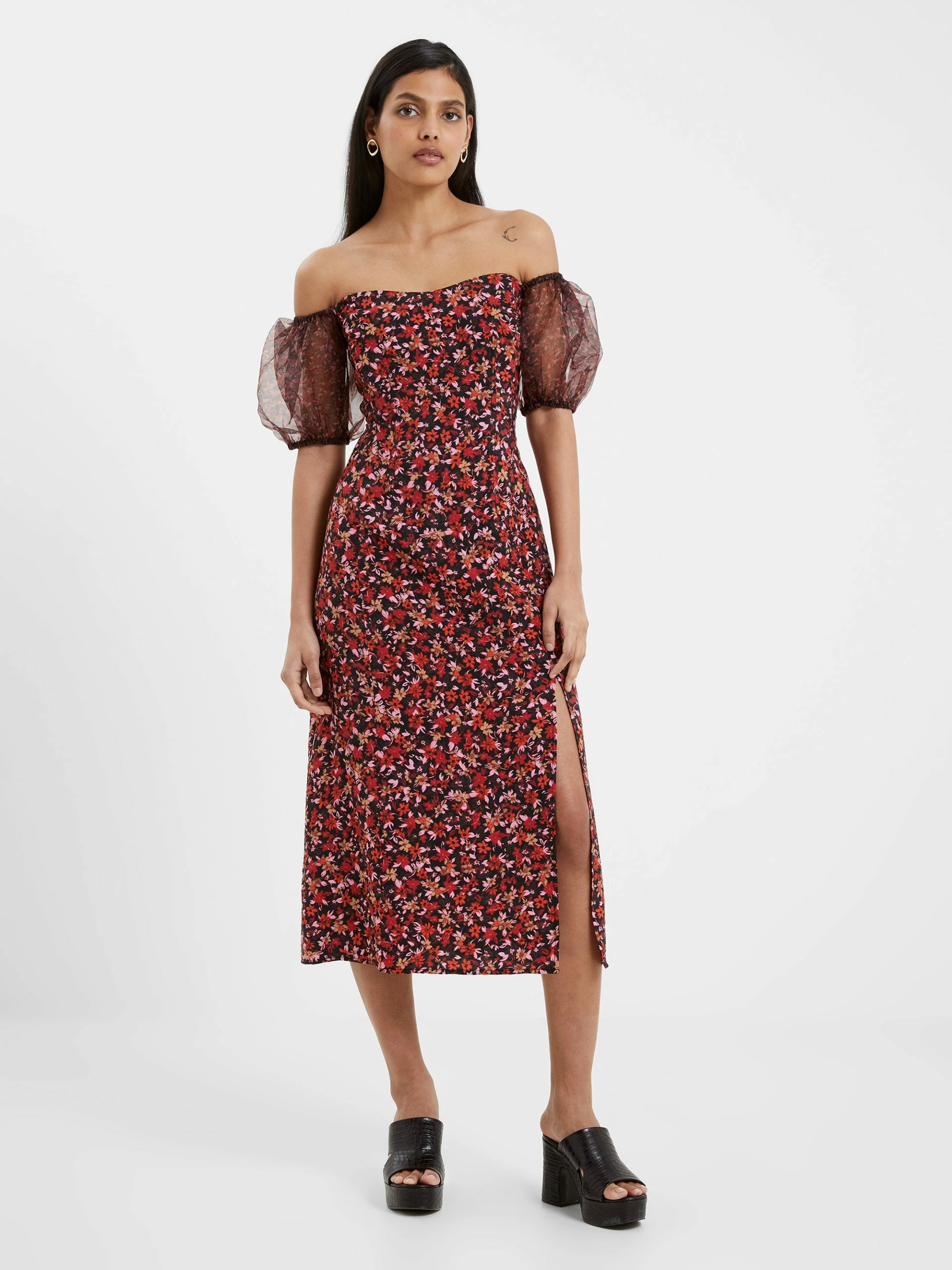 French Connection Clara Flavia Bardot Organza Puff Sleeve Dress 4 French Connection Clara Flavia Bardot Organza Puff Sleeve Dress - Image 2