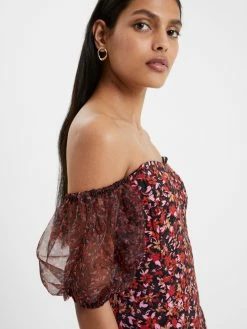 French Connection Clara Flavia Bardot Organza Puff Sleeve Dress 10 French Connection Clara Flavia Bardot Organza Puff Sleeve Dress -French Connection Shop 71VDL01 2274copy