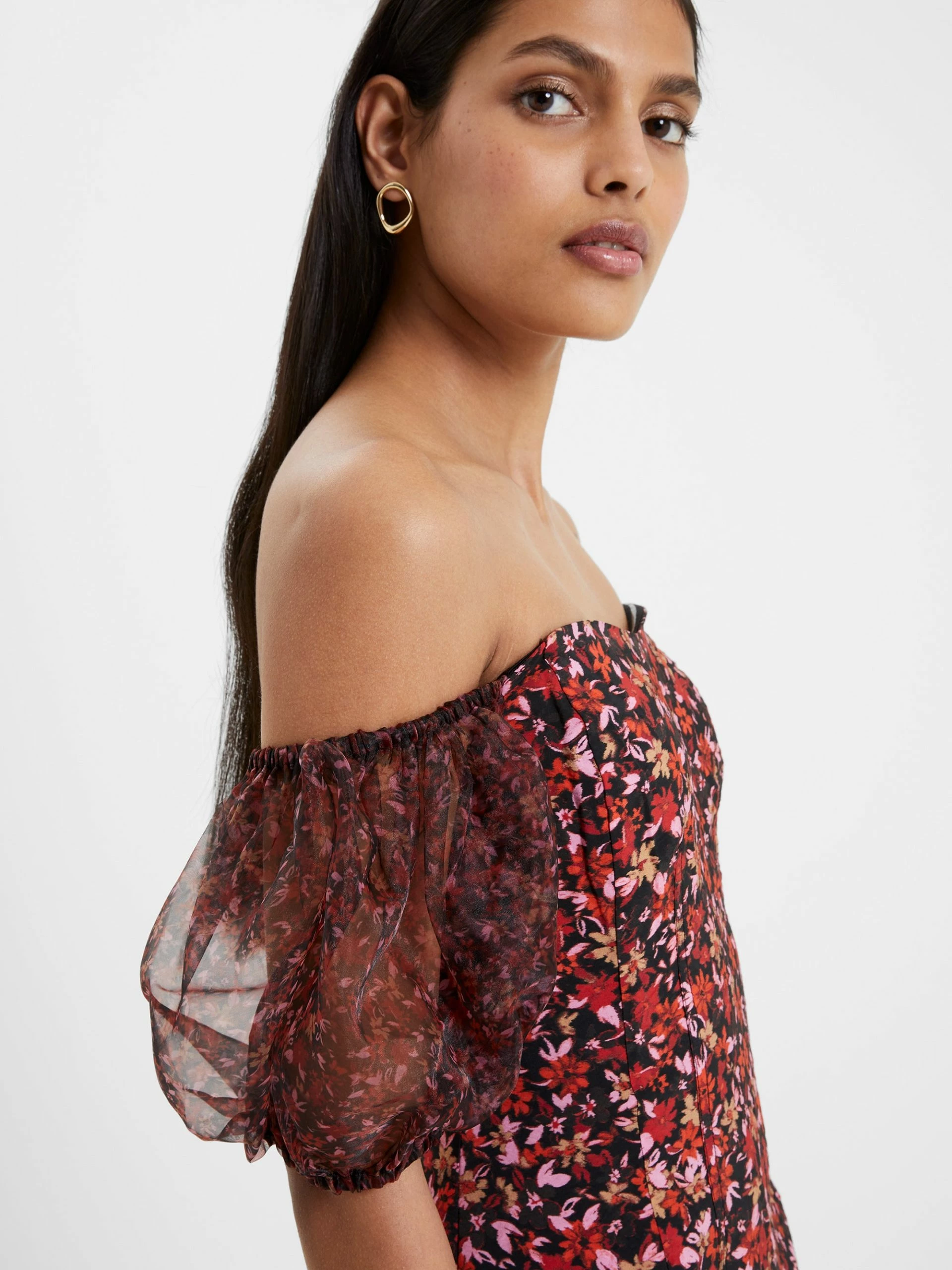 French Connection Clara Flavia Bardot Organza Puff Sleeve Dress 5 French Connection Clara Flavia Bardot Organza Puff Sleeve Dress - Image 3