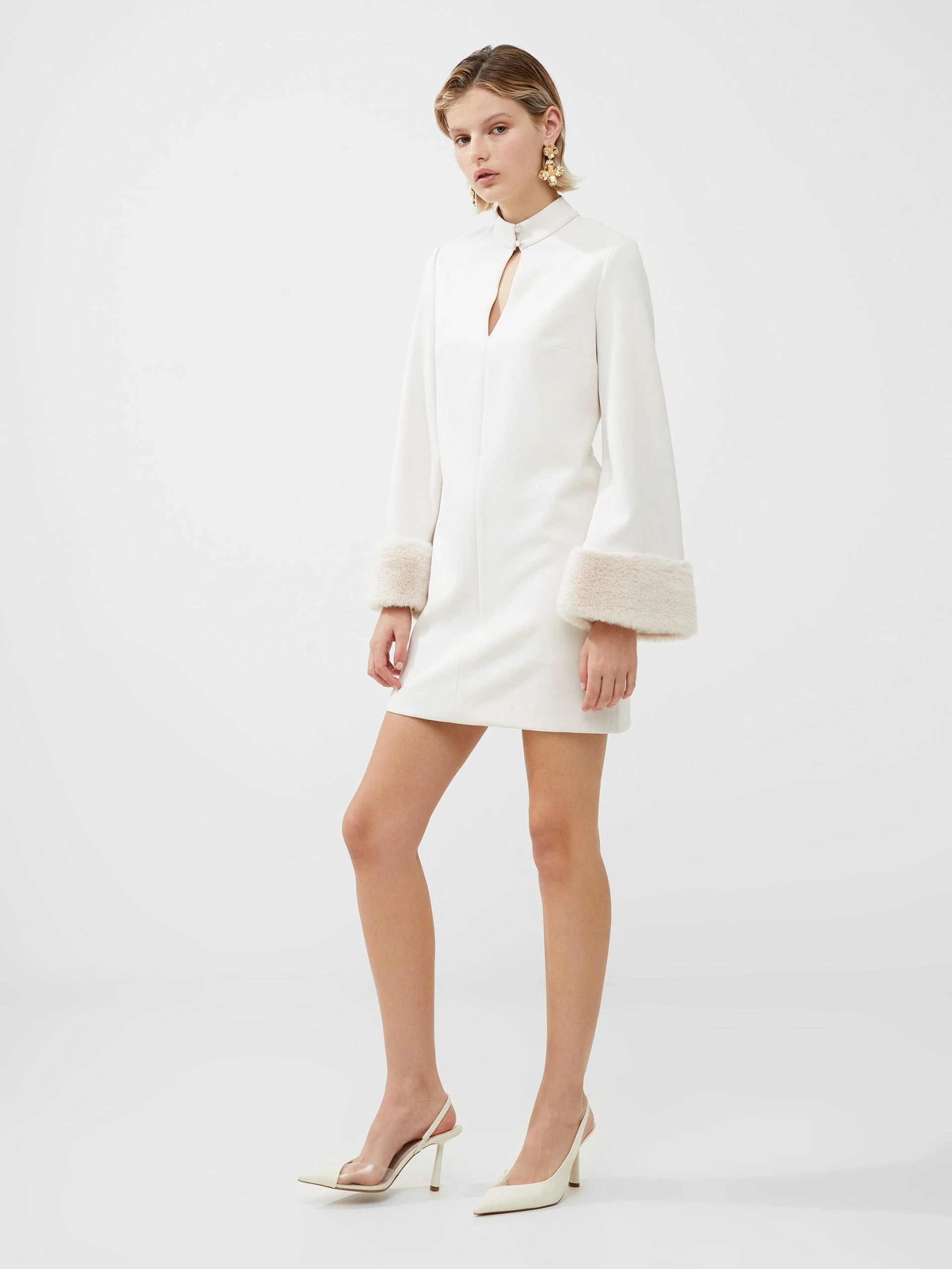 French Connection Whisper Ruth Faux Fur Trim Mini Dress 4 French Connection Whisper Ruth Faux Fur Trim Mini Dress - Image 2