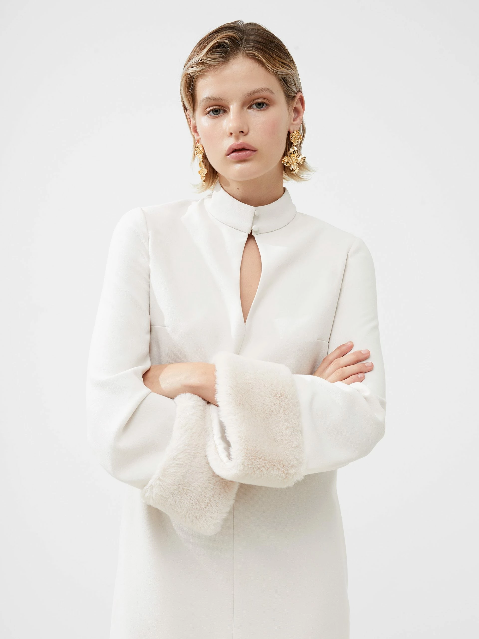 French Connection Whisper Ruth Faux Fur Trim Mini Dress 5 French Connection Whisper Ruth Faux Fur Trim Mini Dress - Image 3