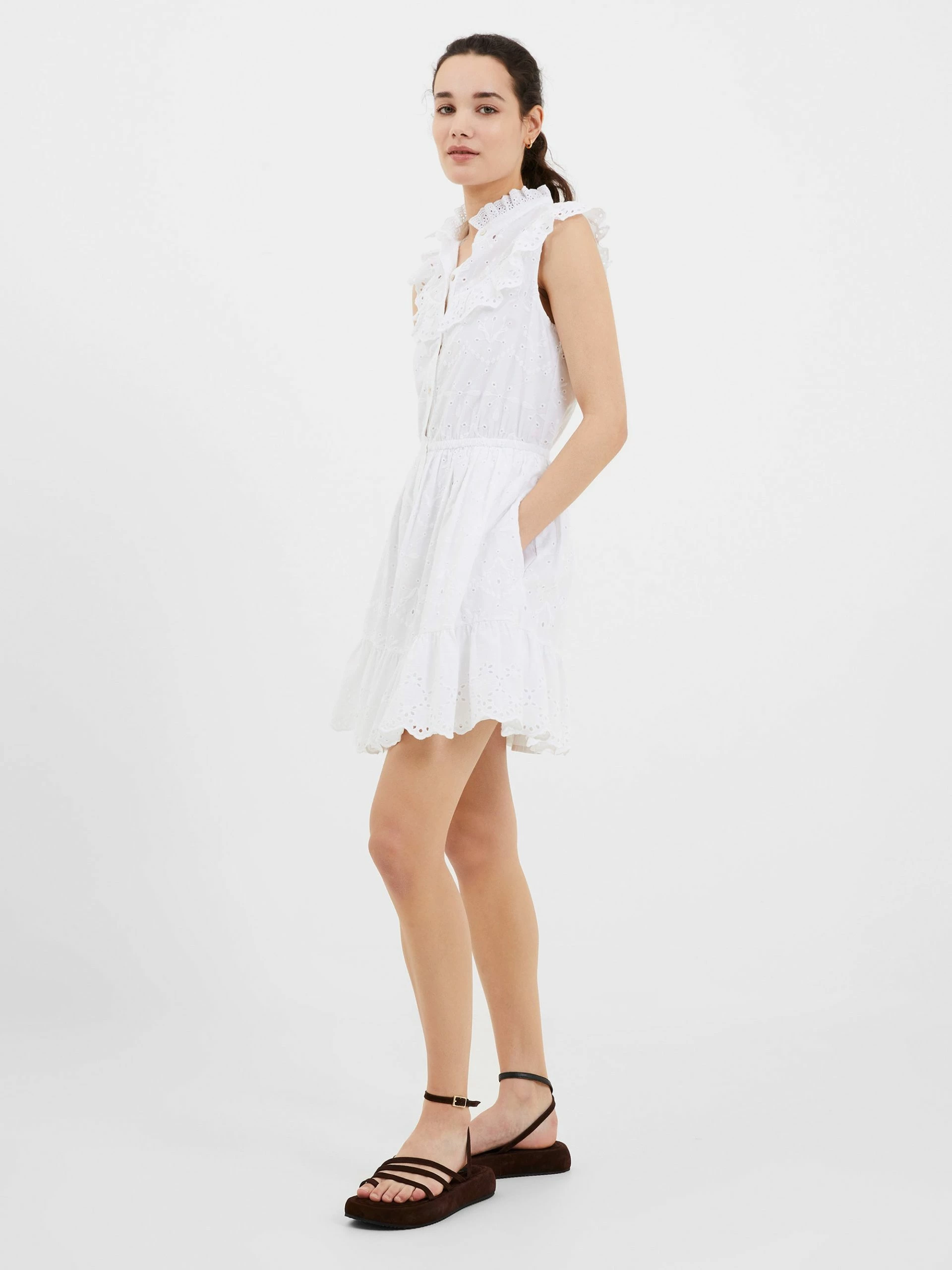 French Connection Appelona Broderie Anglaise Frill Mini Dress 4 French Connection Appelona Broderie Anglaise Frill Mini Dress - Image 3