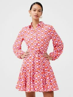 French Connection Retro Print Belted Shirt Mini Dress