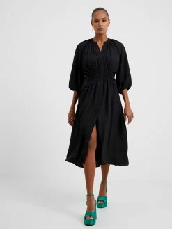 French Connection Pleat Plain Midi Dress