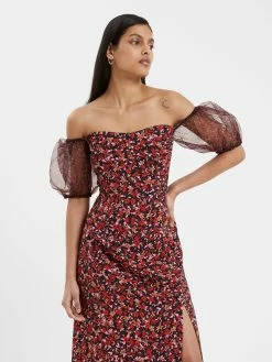 French Connection Clara Flavia Bardot Organza Puff Sleeve Dress