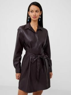 French Connection Crolenda PU Belted Shirt Dress