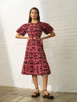 French Connection Felicity Puff Sleeve Cut-Out Dress